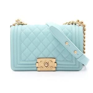 Chanel Boy Shoulder Bag Caviar Leather Grained Calfskin Blue